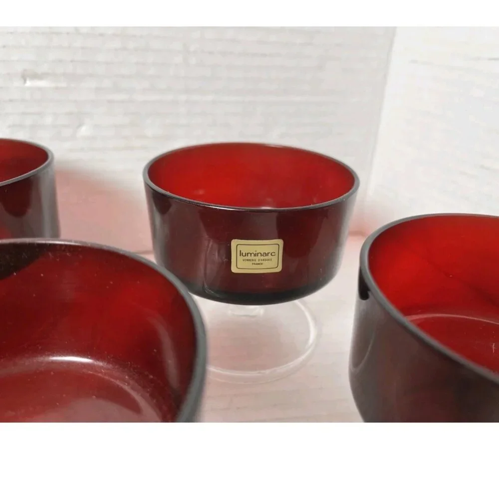 Vintage Luminarc France Ruby Red Glass Dessert Cups Set of 6 Stickered
